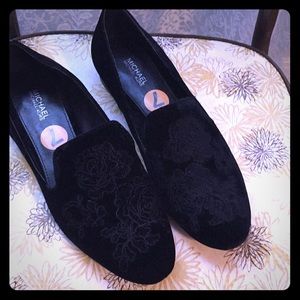 Michael Kors Black Velvet Embroidered Loafer